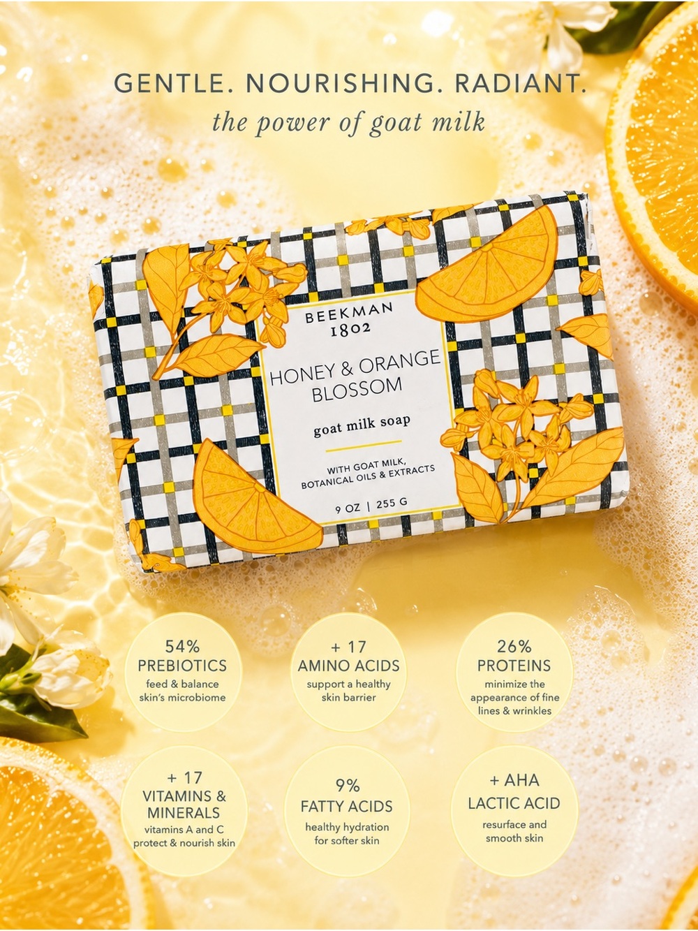 Beekman 1802 Honey & Orange Blossom Goat Milk Soap - Yellow and White